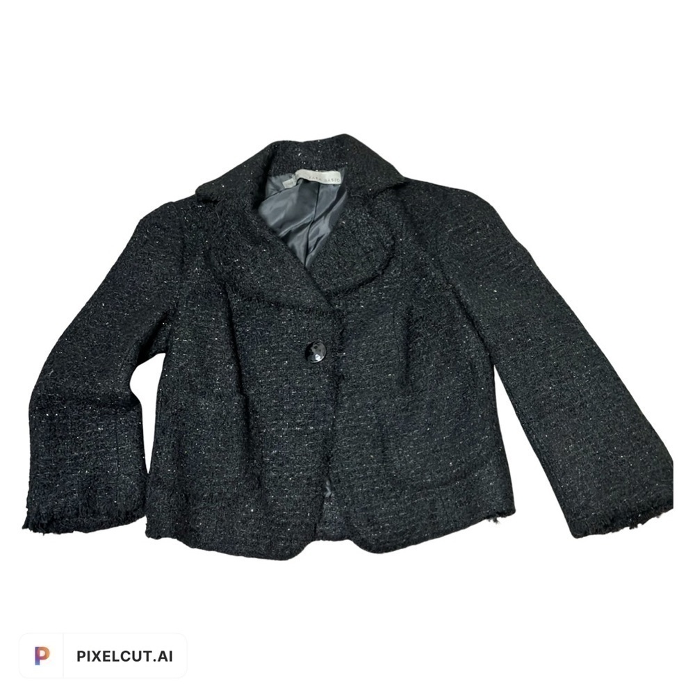 Zara tweed fringe blazer black small